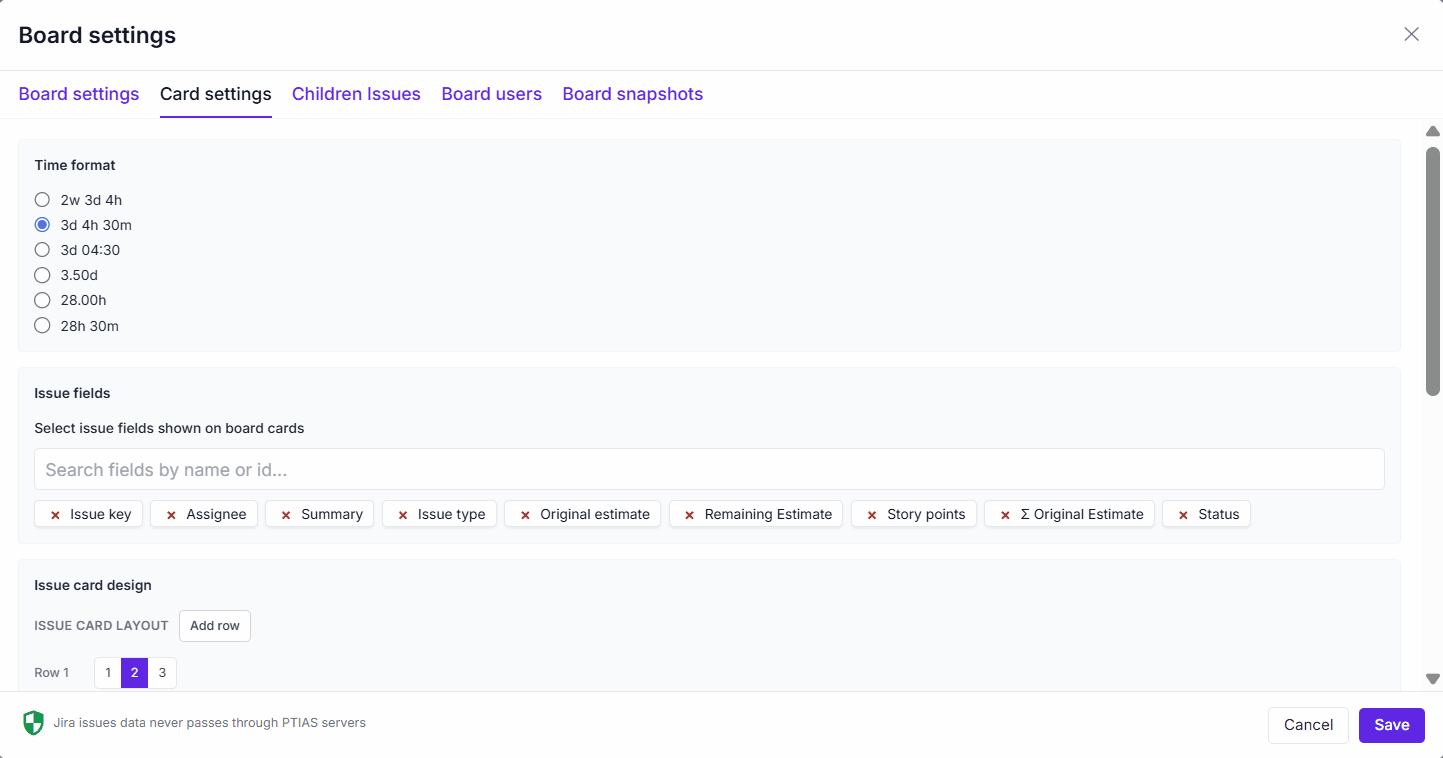 Issue cards view and content